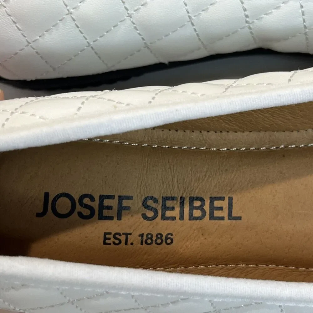 Josef‎ Seibel Pippa White Black Quilted Cap Toe Leather Ballet Flats EU 37 6-6.5